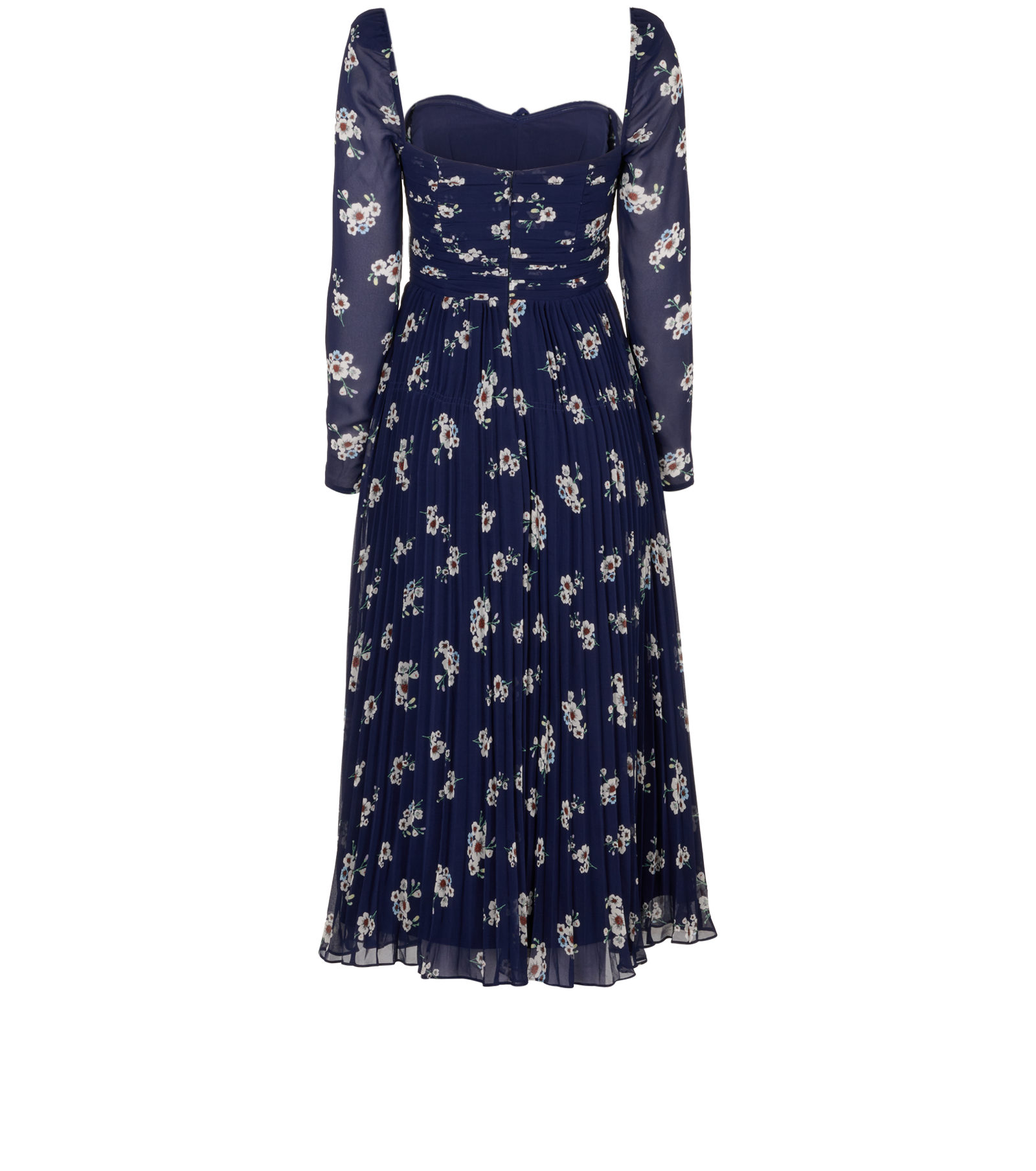 Self-Portrait Pansy Print Pleated Maxi Dress, &pound;120, Clothing, Navy, Polyester (Polymer), Back view