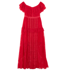 Self-Portrait Off Shoulder Maxi Dress, Polyamide, Red, UK8, 2*