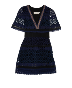 Self Portrait Mini Cape Sleeves Dress, Polyester, Blue, UK4, 3*