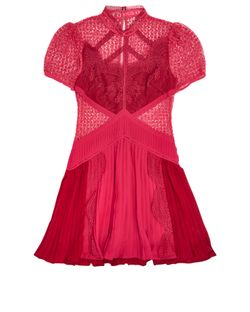 Self Portrait Lace and Plead Shorth Dress, Polyester, Pink/Red, UK10, 3*