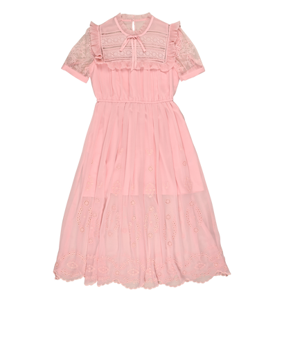 Self Portrait Broiderie Midi Dress, £120, Clothing, Pink, Polyester Mix, Front view