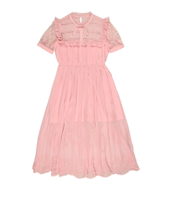 Self Portrait Broiderie Midi Dress, Polyester, Pink, UK10, B, 2*