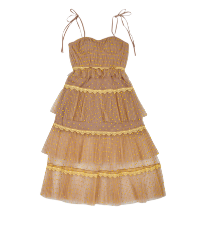 Self-Portrait Polka Dot Tiered Midi Dress, &pound;195, Clothing, Beige/Yellow, Polyester (Polymer), Front view