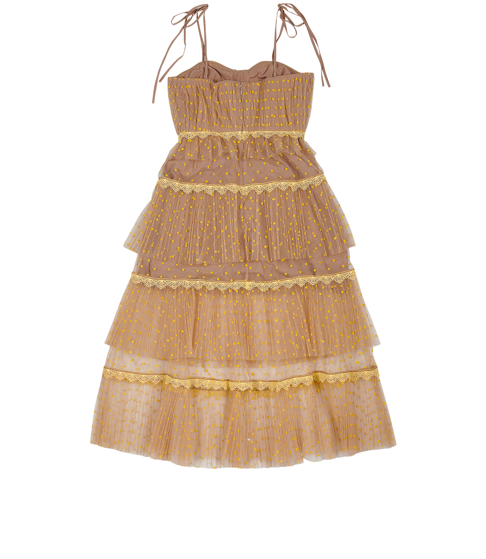 Self-Portrait Polka Dot Tiered Midi Dress, &pound;195, Clothing, Beige/Yellow, Polyester (Polymer), Back view
