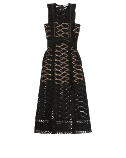 Self-Portrait Midi Embroidered Lace Sleeveless Dress,Polyester,Black,UK8,2