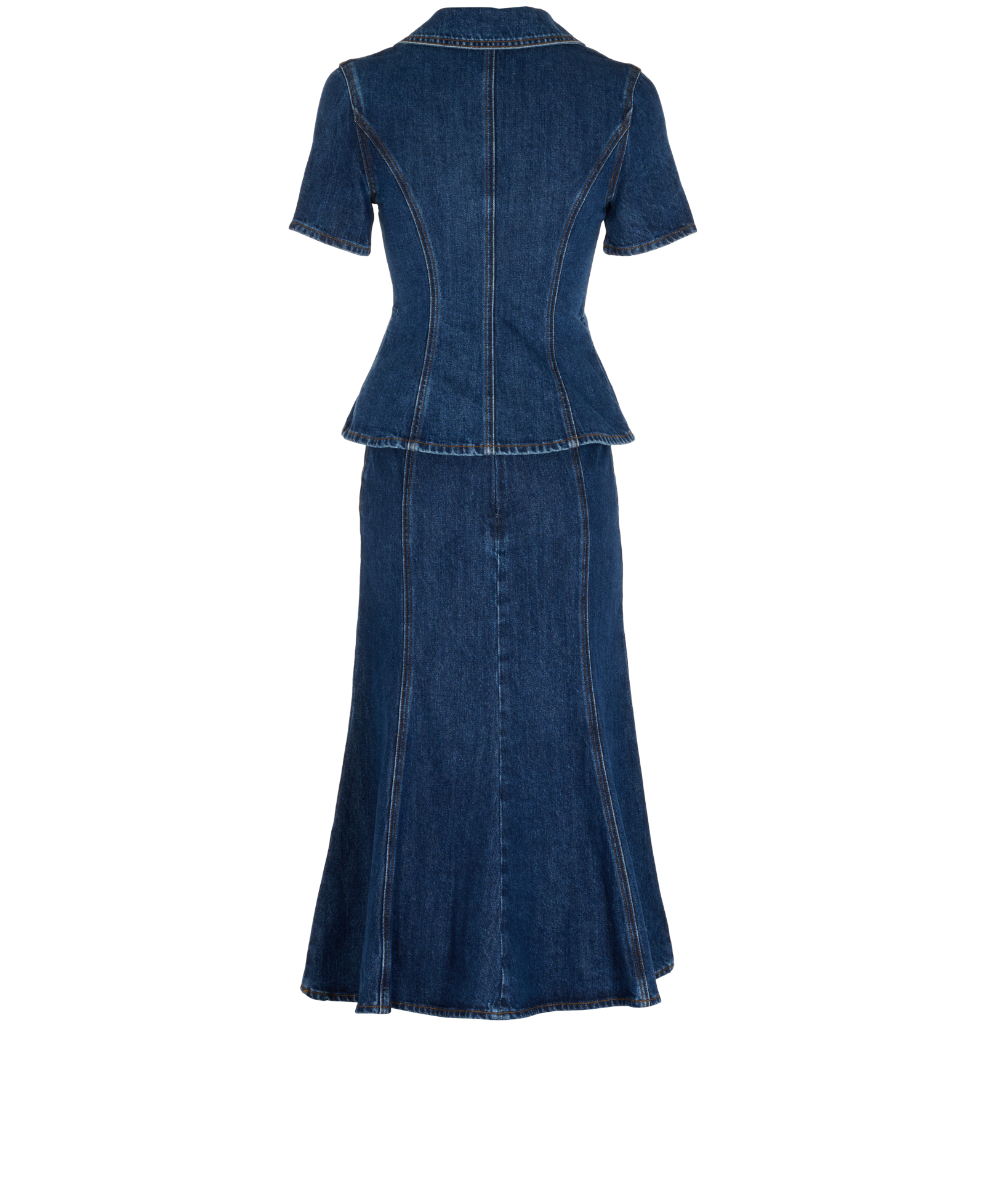 Self Portrait Flared Denim Midi Dress, &pound;140, Clothing, Blue, Cotton, Back view
