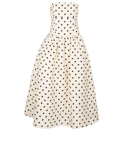 Self Portrait Polka Dot Taffeta Midi Dress, £175, Clothing, Cream, Polyester (Polymer), Front view