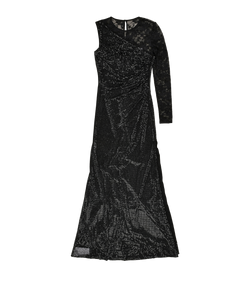 Self Portrait Rhinestone Lace Sleeve Maxi Dress, Polyester, Black, UK8, 3*