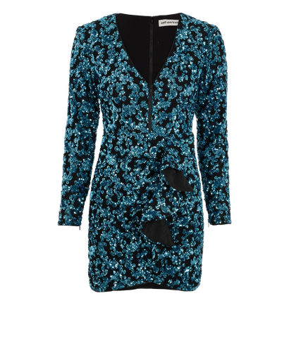 Self Portrait Sequin Mini Dress, &pound;130, Clothing, Black/Blue, Polyester Mix, Front view