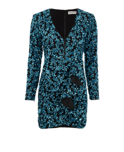 Self Portrait Sequin Mini Dress, Polyester, Black/Blue, UK4, 3*