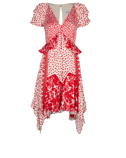 Self-Portrait Asymmetrical Polka Dots Dress, Polyester, Cream/Red, UK4, 3*