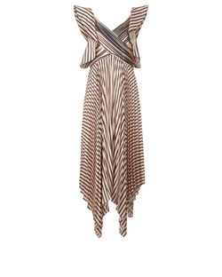 Self-Portrait Stripe Midi Dress, Polyester, Nude/Black, UK12, 3*