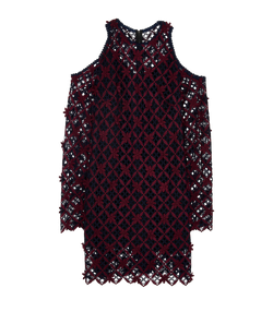 Self-Portrait Cold Shoulder Dress, Polyester, Burgundy/Navy, UK14, 3*