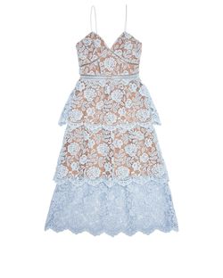 Self-Portrait Flower Lace Midi Tiered Dress, polyester, blue, 6, 3*