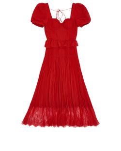 Self-Portrait Short Sleeve Chiffon Midi Dress, polyester, red, 4, 3*
