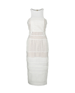Self-Portrait Perforated High Neck Dress, Polyester, White/Nude, UK 12