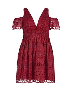 Self-Portrait Laser Cut V Neck Mini Dress, Polyester, Red, UK 14