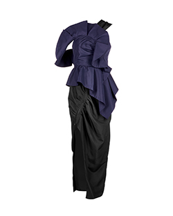 Self-Portrait Ruffle Dress, Polyester, Navy/Black, UK 10