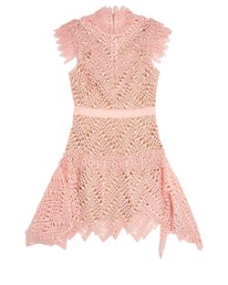 Self-Portrait Abstract Triangle Lace Dress, polyester, pink, 10, 3*