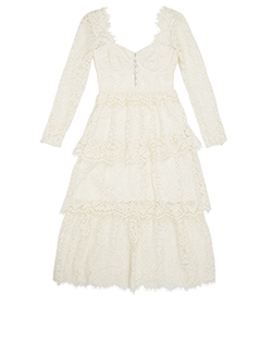 Self Portrait Tiered Midi Dress, Lace/Cotton/Polyamide, Cream, Tags, UK8,
