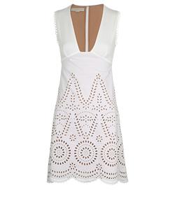 Stella McCartney Aline Broderie Anglaise Mini Dress, Cotton, White,UK2,2*