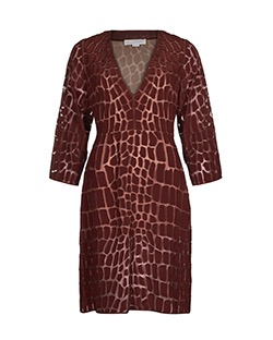 Stella McCartney Sheer Animal Print Dress, Silk, Burgundy, UK 12