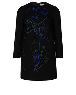 Stella McCartney Dress, Black, Long Sleeve, Melton Faces, Embroidered, 75%