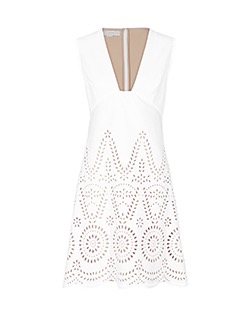 Stella McCartney Aline Broderie Anglasise Mini Dress, Cotton, White, 14