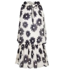 Stella McCartney Linda Floral Print Short Dress, Cotton, Cream/Black, sz S