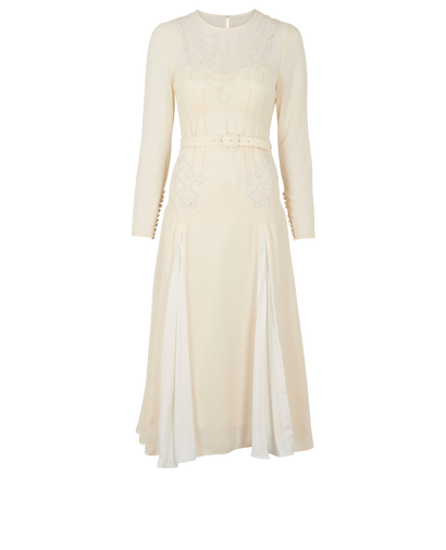 Self Portrait Belted Dress, £220, Clothing, Cream, Polyester (Polymer), Front view