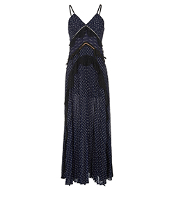 Self-Portrait Pleated Lace Dress, Polyester, Navy/Black/White, 8