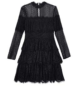 Temperley Comtance Tiered Mini Dress, Cotton, Black, 12, 4*