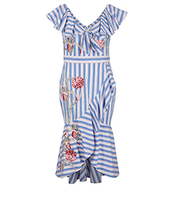 Temperley Bella Embroidered Midi Dress, Cotton, White/Blue, 12, 3*