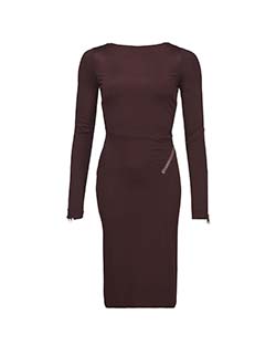 Tom Ford Long Sleeve Zip Dress, Viscose, Burgundy, UK 8