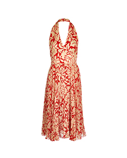 Valentino Pleated Halter Dress, Silk, Orange/Cream, UK 8