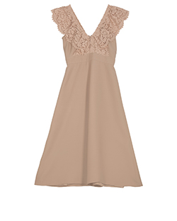 Valentino Long Lace Top Dress, Wool/Silk, Nude, UK 8