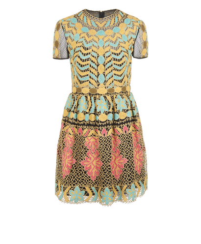 Valentino Embroided Dress, £230, Clothing, Blue/Yellow, Polyester Mix, Front view