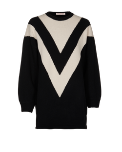 Valentino V Knit Dress, Wool, Black/White, Sz S, 3*