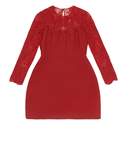 Valentino Lace Trimmed Mini Dress, Wool Mix, Red, 14, 2