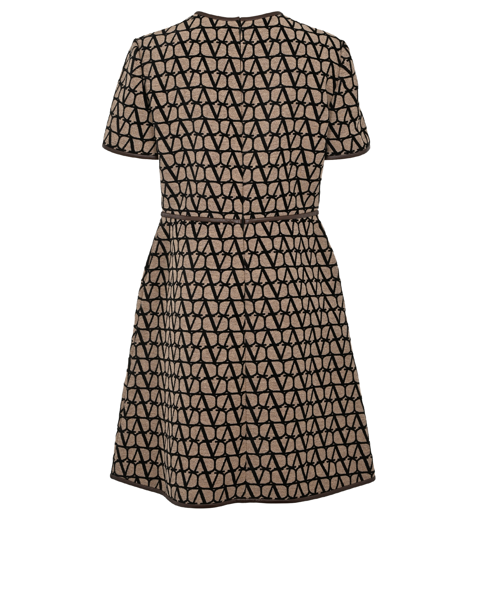 Valentino V Logo Short Sleeve Dress, &pound;450, Clothing, Beige/Black, Cotton/Lambskin Leather/Polyester Mix, Back view