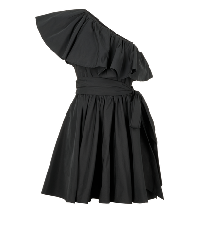 Valentino One Shoulder Frill Mini Dress, &pound;595, Clothing, Black, Cotton, Front view