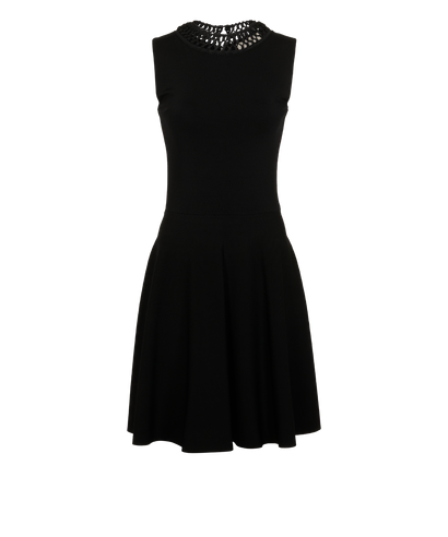 Valentino Crochet Neckline Sleeveless Dress, &pound;220, Clothing, Black, Polyester/Viscose, Front view