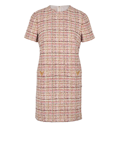 Valentino V Logo Metallic Tweed Dress, £395, Clothing, Green/Red/White, Viscose, Front view