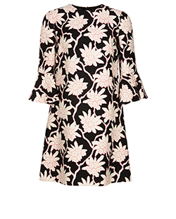 Valentino Floral Printed Dress, Wool/Silk, Black/White/Pink, UK12, 5*