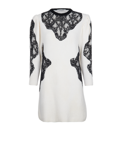 Valentino Lace Trimmed Dress, Wool, Ivory, UK XS, 3*