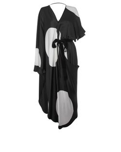 Valentino Maxi Polka Dot Asymmetric Dress, Viscose, Black/White, 3*