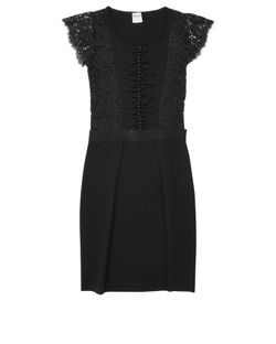 REDValentino Lace Panel Buttoned Dress, Viscose/Cotton, Black, M, 3*