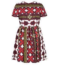 Valentino Floral Tea Dress, Wool/Silk, Red/Cream, Size UK 10