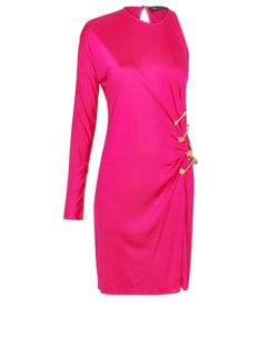 Versace One Sleeve Safety Pin Dress, Viscose, Pink, 4*
