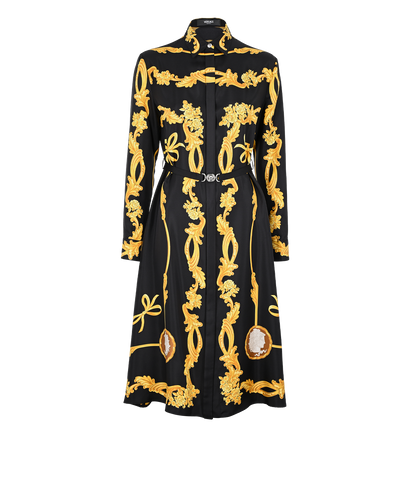 Versace Cameo Midi Shirt Dress, £395, Clothing, Black/Yellow, Silk, Front view
